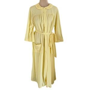 Vintage 50's Lorraine Yellow Nylon Embroidered Robe Maxi Retro Cottage M